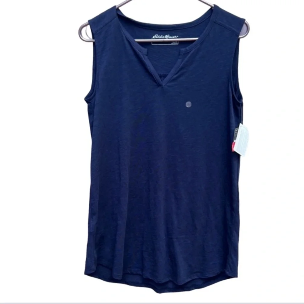 NWT Eddie Bauer Size Small Semi-Sheer Navy Wide Strap Tank Athletic Sporty - Picture 1 of 15